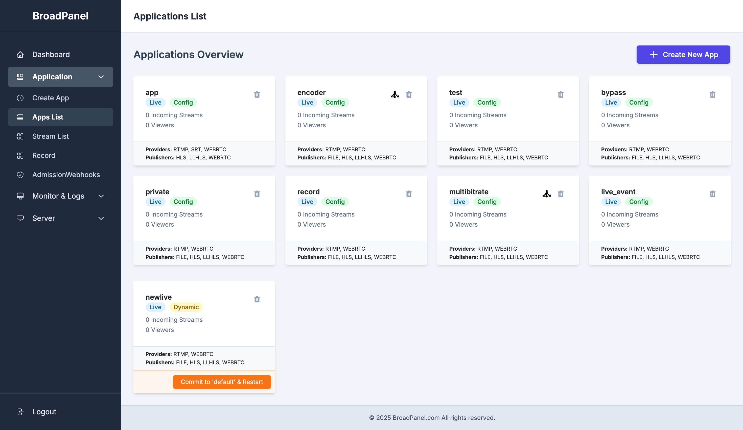 BroadPanel Application List View